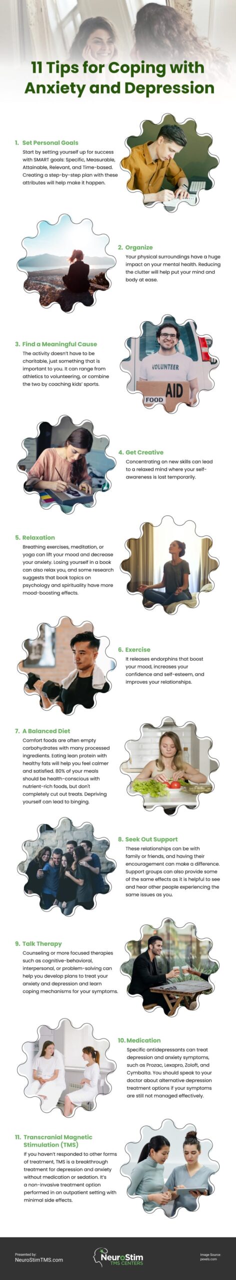 11 Tips for Coping with Anxiety and Depression Infographic