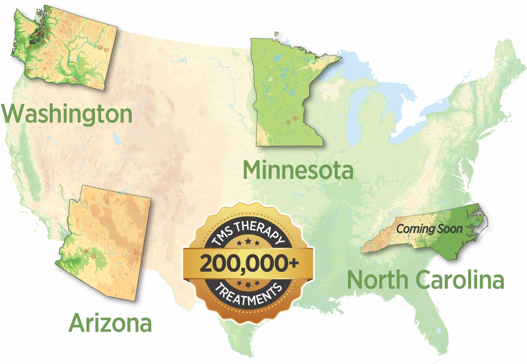 US Map of Washington, Arizona, Minnesota, and North Carolina